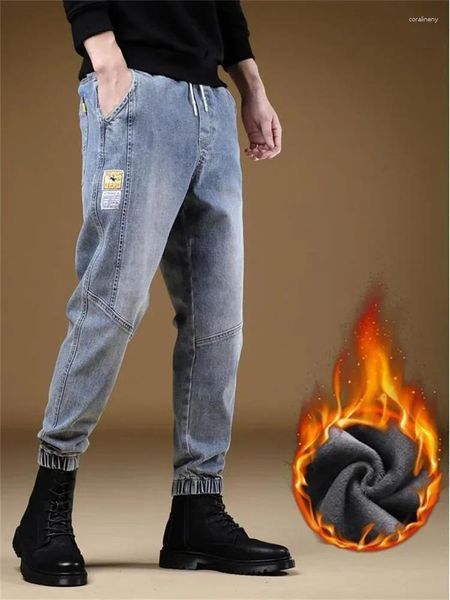 Jeans para hombres Pantalones de invierno para hombres Negro Azul Estiramiento Grueso Terciopelo Harem Cálido Denim Casual Pantalones de lana Tamaño masculino S-5XL