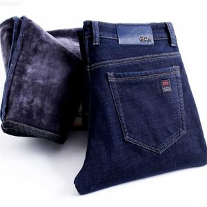 Jeans pour hommes hiver hommes noir / bleu chaud épais slim-fit jeans mode d'affaires casual denim polaire stretch marque pantalon 210318 L230726