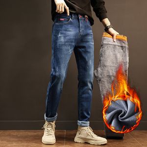 Heren jeans winter thermische warme flanel stretch heren kwaliteit beroemde merk fleece broek mannen recht flocerende broek Jean man 230211