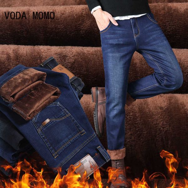 Jeans pour hommes Hiver Épais Plus Velours Hommes Taille Moyenne Skinny Jeans Simple Polaire Chaud Slim Fit Stretch Garçon Casual Denim Crayon Pantalon Z0225