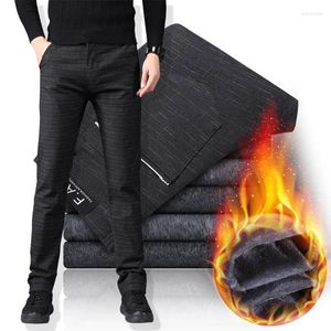 Jeans pour hommes hiver chaud pantalons décontractés homme d'affaires mince épais plus velours pantalon homme marque vêtements taille 28-38