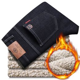 Calças de brim masculinas inverno quente lã jeans homens estiramento reto grosso casual calças jeans térmicas masculino negócios trabalho calças roupas masculinas 231122