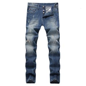 Jean troué pour homme, tube droit bleu clair, pantalon en jean pour homme, taille 42, 44, Large