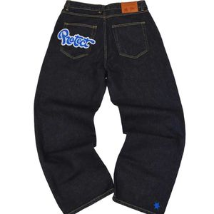 Jeans voor heren Hiphop Vintage broek Straat Casual zomer Rechte broek Gedrukte elastische unisex broek T240304