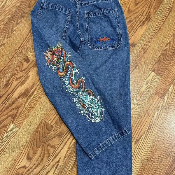 Jeans pour hommes Jeans pour femmes Streetwear JNCO Harajuku Hip Hop Dragon imprimé graphique rétro bleu Baggy Jeans pantalon en jean gothique nouveau pantalon large taille haute T231121