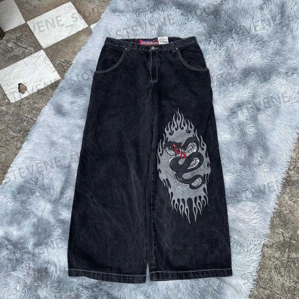 Men's Jeans Jeans para mujer Y2k Jeans para mujer Hip Hop Retro Serpiente Estampado gráfico Vaqueros holgados de gran tamaño Pantalones negros Nuevo Harajuku gótico Pantalón ancho de cintura alta T231121