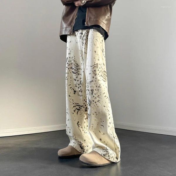 Jeans masculin Pantalon baggy à tube droit à imprimé judiciaire de léopard