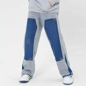 Jeans masculin Jean Jeans High Waist Vintage Straight Baggy Pantalon Chic Design Streetwear Stitching Hip Hop Y2K Denim Lignet Wide Jamn 5094 J231222