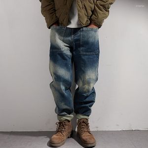 Jeans pour hommes vêtements de travail lavage au sable pour hommes utilisé Tube droit décontracté pantalon polyvalent mode