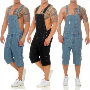 Jeans pour hommes, vêtements de travail, Cargo, salopette courte en Denim, combinaisons déchirées, Shorts à bretelles en détresse