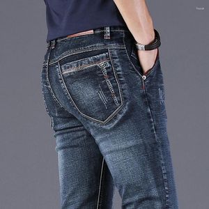 Jeans pour hommes vêtements de travail classique Stretch pantalon droit régulier décontracté tout-match Denim pantalon mâle bleu noir