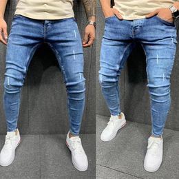 Jeans pour hommes usés jambe extensible maigre rétro lavage déchiré Denim pantalon hommes décontracté coupe ajustée crayon pantalon