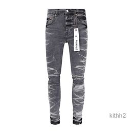 Jeans pour hommes Pantalons de mode gris froissés pour hommes Streetwear déchiré long 0M3V E906