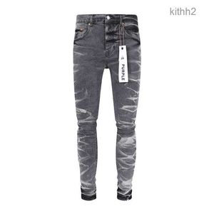 Herenjeans gerimpeld grijs modebroek Heren streetwear gescheurd lang 5QA1