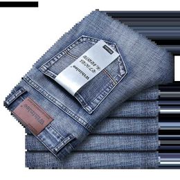 Herenjeans wthinlee nieuwe zakelijke heren jeans casual recht stretch mode klassiek blauw zwart werk denim broek Mens merk kledingl2404