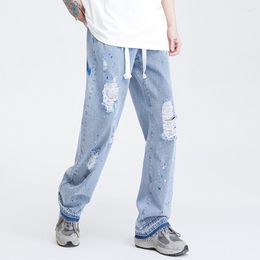 Jeans da uomo Xpkaeax Original Fashion Brand American Fried Street Hiphop Strappati Splash-Ink Pantaloni dritti larghi e sottili