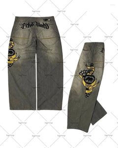 Jeans pour hommes Y2K Style américain brodé taille haute hommes haute rue tendance pantalon droit décontracté lâche surdimensionné jambe large