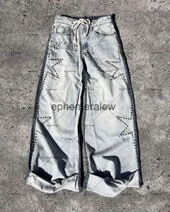 Heren Jeans Y2K Amerikaanse Broek Ster Hot Diamant Borduren Super Hoge Taille Mannen Retro Harajuku Losse Rechte Wijde pijpen Broekephemeralew