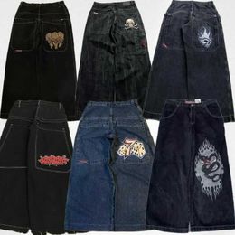 Jeans masculinos Y2K Jeans en bolsas Retro Jnco Patrón bordado de alta calidad Hip-Hop Street Denim casual Harajuku Pegue ancho Q240509