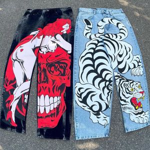 Jeans pour hommes Y2K Baggy Harajuku 2000s Streetwear Vintage impression surdimensionné Hip Hop lâche rock gothique mode pantalon large pantalon 231009