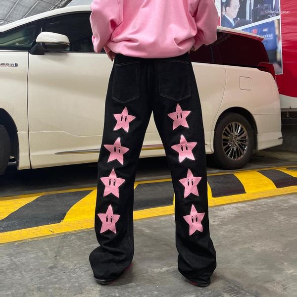Jeans pour hommes Designer de luxe Y2K Baggy Harajuku Hip Hop Print Black Denim Streetwear Fashion Rock Punk Wide Leg Unisexe