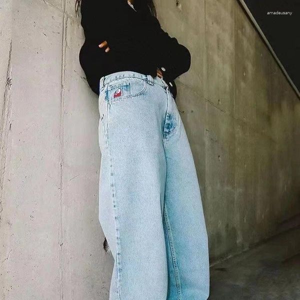 Jeans masculin y2k grand garçon pour hommes streetwear broderie baggy denim loisir simple pantalon dime femmes mujer jean