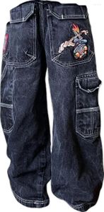 Jeans pour hommes Y2K Denim Cargo Pantalon Hip Hop Dessin animé Graphique Broderie Vintage Multi Poche Baggy Harajuku Gothique Large Pantalon