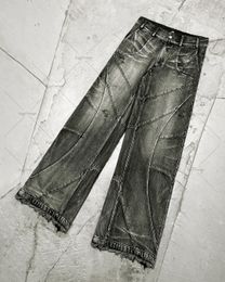 Jeans pour hommes Y2K Destroyed Stitching Black Washed Gothic Style Street Trend Clothing Retro Loose Wide Leg Pants Fall Guys 230809