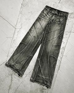 Heren Jeans Y2K Destroyed Stiksels Zwart Gewassen Gotische Stijl Street Trend Kleding Retro Losse Wijde Pijpen Broek Fall Guys 230809