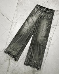 Jeans Masculino Y2K Destroyed Stitching Jeans Masculino Preto Lavado Estilo Gótico Roupas de Tendência de Rua Retro Solto Calças de Pernas Largas Fall Guys 230821