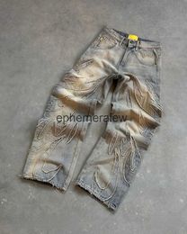 Jeans para hombres Y2k Pantalones de nuevo estilo europeo y americano Bordados de gran tamaño Hombres High Street Hip Hop Pantalones rectos de pierna ancha Mujeresephemeralew