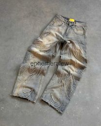 Jeans pour hommes Y2K Pantalon de nouveau style européen et américain brodé surdimensionné hommes haute rue hip hop pantalon droit large jambe femme éphémère