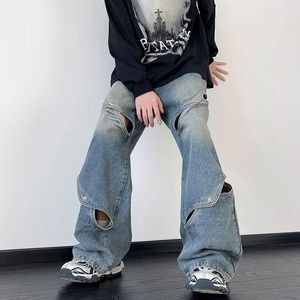 Jeans pour hommes Y2K Mode Creux Out Baggy Pantalon pour hommes Vêtements Femmes droites Jambe large Pantalon en denim Pantalon Homme
