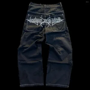 Jeans pour hommes Y2K Harajuku rétro broderie graphique lâche pantalon noir punk rock hip hop gothique jambe large streetwear