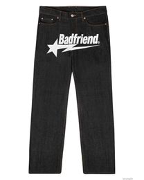 Heren Jeans Y2k Hip Hop Badfriend Brief Afdrukken Baggy Zwarte Broek 2023 Harajuku Mode Punk Rock Wijde Voet Broek streetwear 230418
