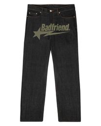 Jeans masculin Y2K Hip Hop Badfriend Letter Imprimée Pantalon noir baggy 2023 HARAjuku Fashion Punk Rock Pantalon de pied large Streetwear Yk1c