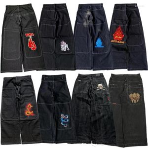 Jeans pour hommes Y2K Hip Hop Baggy JNCO Haute Qualité Brodé Tribal Gothique Streetwear Harajuku Pantalon Noir Taille Pantalon Large