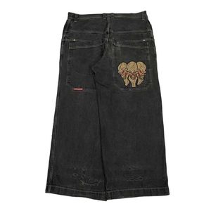 Jeans masculin y2k jeans pour femmes skull harajuku rétro graphique graphique jeans pantalon noir punk rock hip hop gothique pantalon de jambe large strtwear t240507