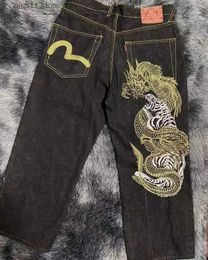 Jeans pour hommes Y2k Jeans Harajuku Hip Hop Dragon Motif Rétro Noir Surdimensionné Baggy Jeans Hommes Femmes 2023 Nouveau Gothique Large Pantalon Streetwear T231003