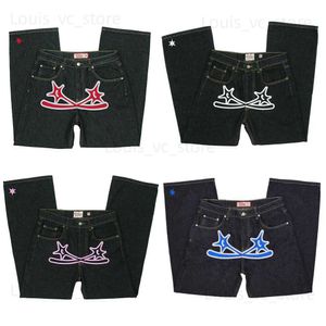 Jeans pour hommes Y2k Jeans Harajuku Hip Hop Graphics Print Baggy Jeans Pantalon noir Hommes Femmes Nouveau Gothique Taille Haute Pantalon Large Streetwear T230919