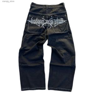 Jeans masculin y2k jeans harajuku rétro crâne graphique jeans bouffes pantalons noirs new punk rock hip hop gothique large pantalon streetwear l49