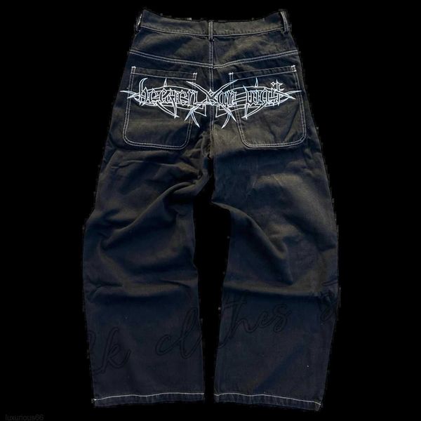 Jeans pour hommes Y2K Jeans Harajuku Retro Skull Graphic Baggy Jeans Pantalon noir Hommes New Punk Rock Hip Hop Gothique Pantalon large Streetwear