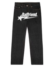 Herenjeans y2k jeans hiphop badfriend brief afdrukken baggy zwarte broek Harajuku mode punk rock brede voet broek streetwear 230329