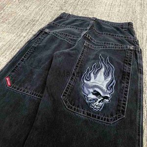 Herenjeans y2k jeans hiphop schedel patroon oversized baggy jeans dichter vintage denim broek mannen vrouwen nieuwe goic brede broek streetwear j230814