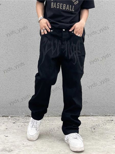 Jeans pour hommes Y2K Jeans Hommes Hip Hop Brodé Lettre Baggy Jeans Pantalon Noir 2023 Nouveau Harajuku Punk Rock Pantalon À Jambes Larges Streetwear Chaud T231123