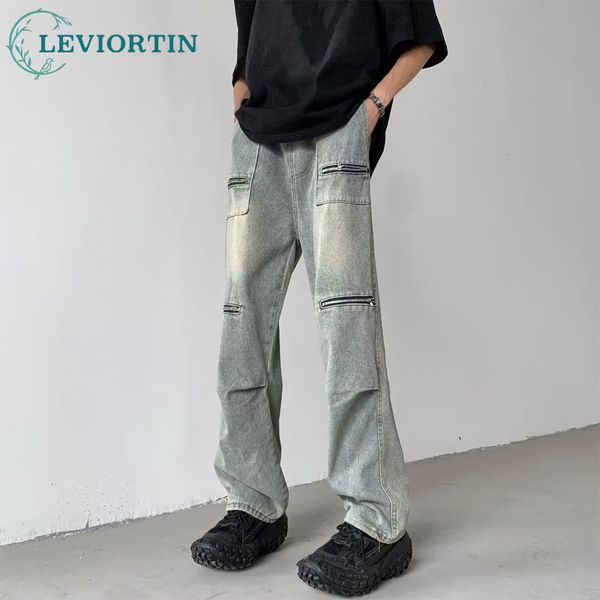 Jeans da uomo Y2K Jeans Pantaloni per uomo Hip Hop Pantaloni a gamba larga a vita media Pantaloni larghi casual dritti Pantaloni con coulisse in denim Streetwear 230524