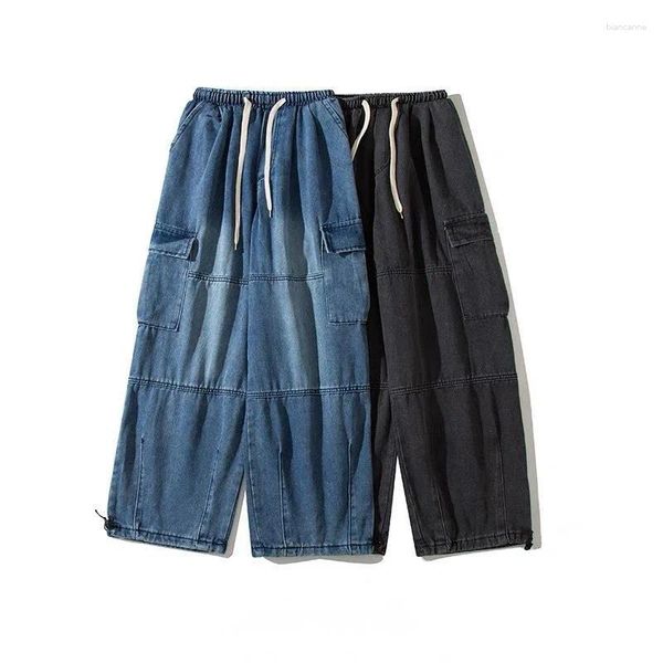 Jeans masculin y2k style coréen hiphop punk streetwear vintage large jambe grande poche stoppe pantalon homme jean