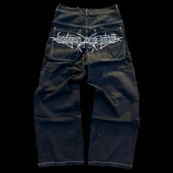 Jeans pour hommes Y2K lettre impression jean Harajuku rétro Baggy pantalon noir hommes nouveau Punk Rock Hip Hop gothique ample jambe large pantalon StreetwearL240109