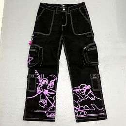 Jeans de hombre Y2K longgar 2023 Pria Wanita jeans hitam hip hop pakaian jalanan kasual bercetak modelo Harajuku modis baru 230517