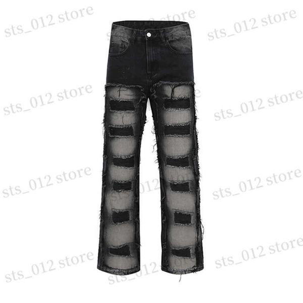 Jeans pour hommes Y2k Jeans pour hommes Streetwear Urban Hole Frayed Straight Denim Pantalons Unisex Loose Harajuku Hip Hop Casual Oversize Cargo Pants T230705